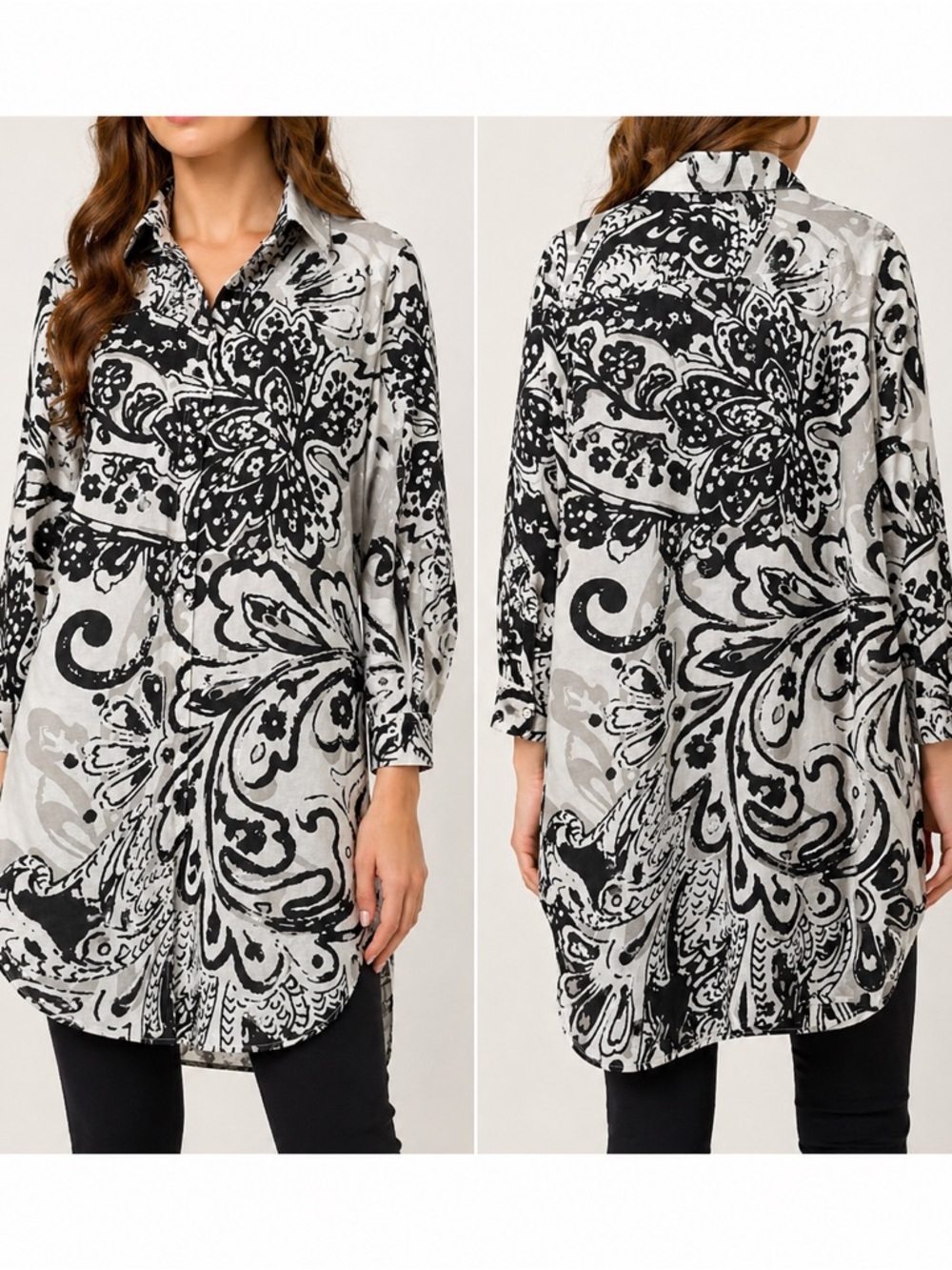 Chico’s Black White Linen Cotton Paisley Tunic Shirt 3P